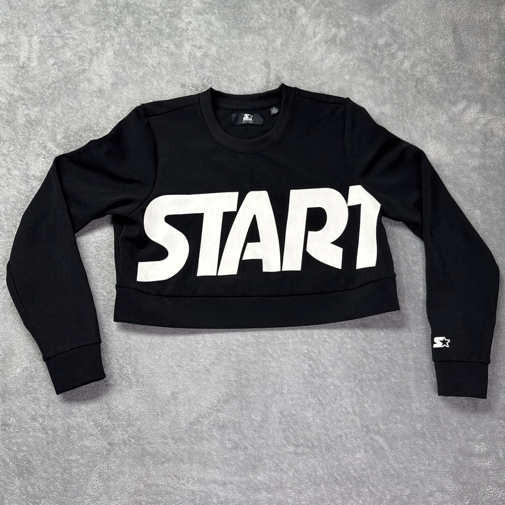 Starter Black Label Women's Black Long Sleeve Cropped‎ Shirt Size Large